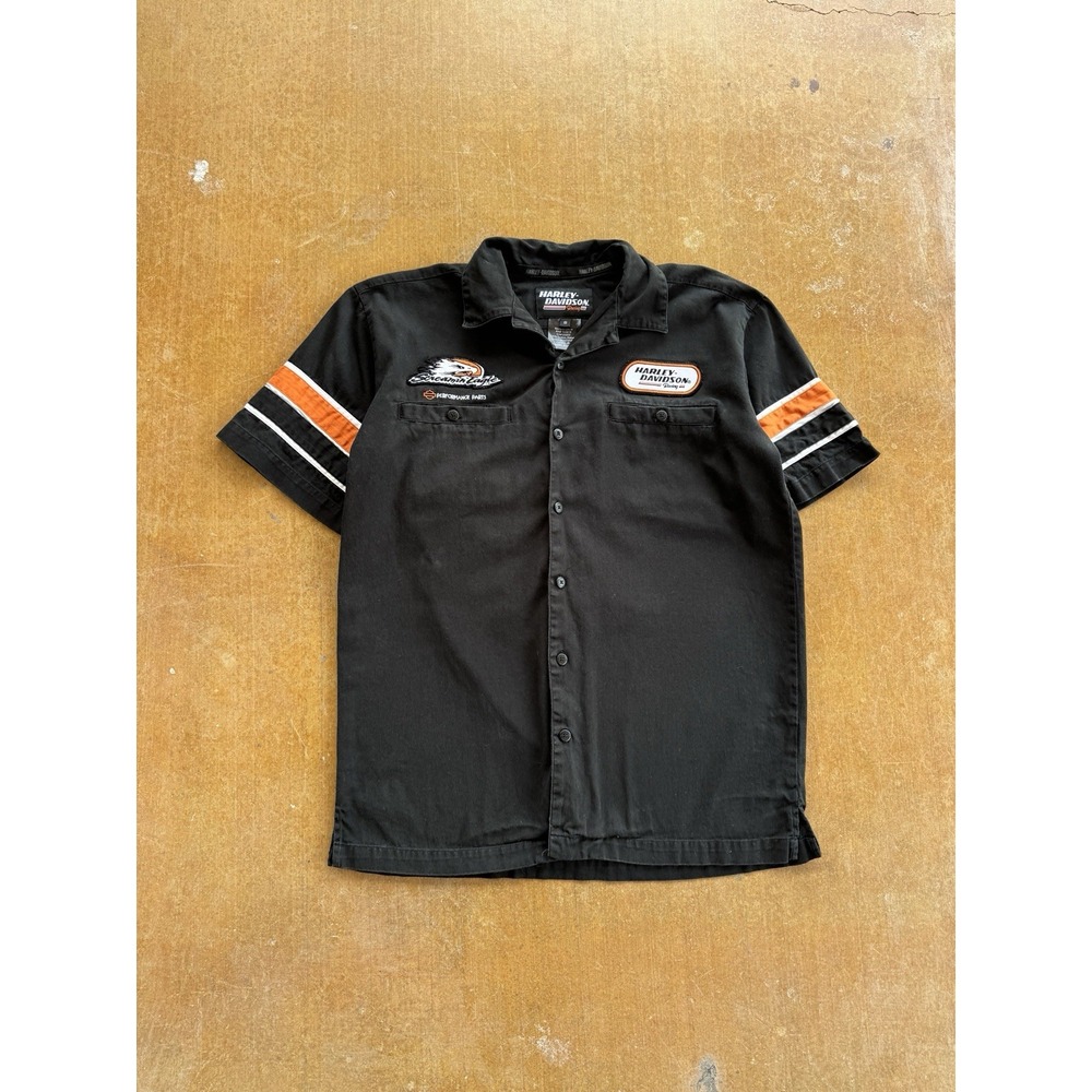 VTG 2000s Harley Davidson Black Biker Cotton Button Up Shirt Embroidered (M) Y2K